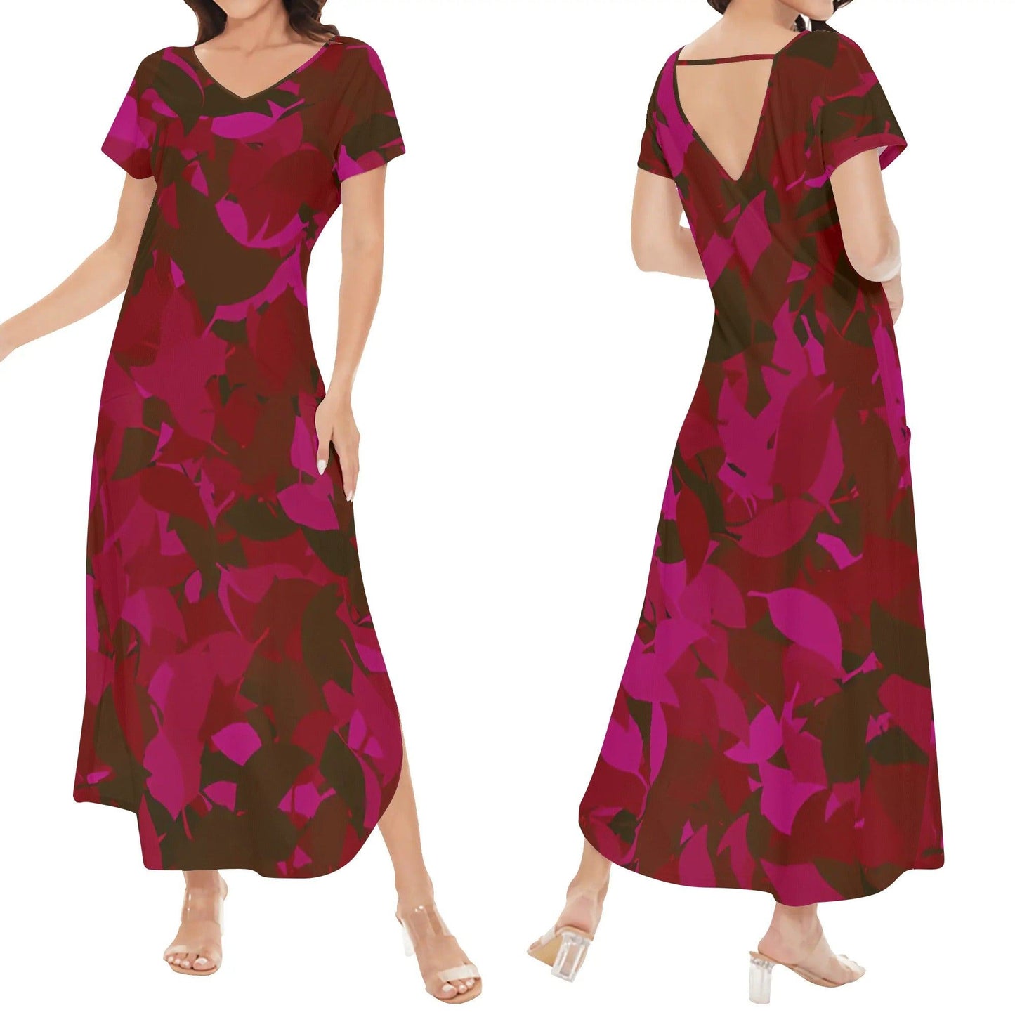 Red Leaf kurzärmliges drapiertes Kleid drapiertes Kleid 63.99 drapiert, kleid, kurzärmlig, Leaf, red JLR Design