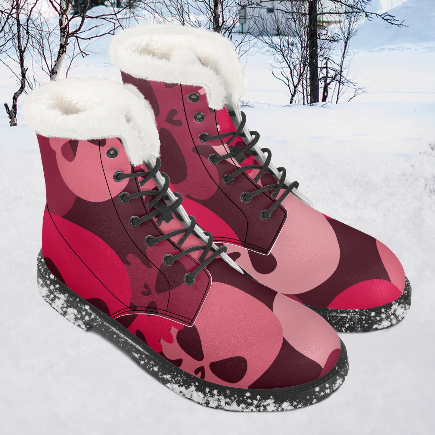 Red Skull Faux Fur Leder Boots Boots JLR Design