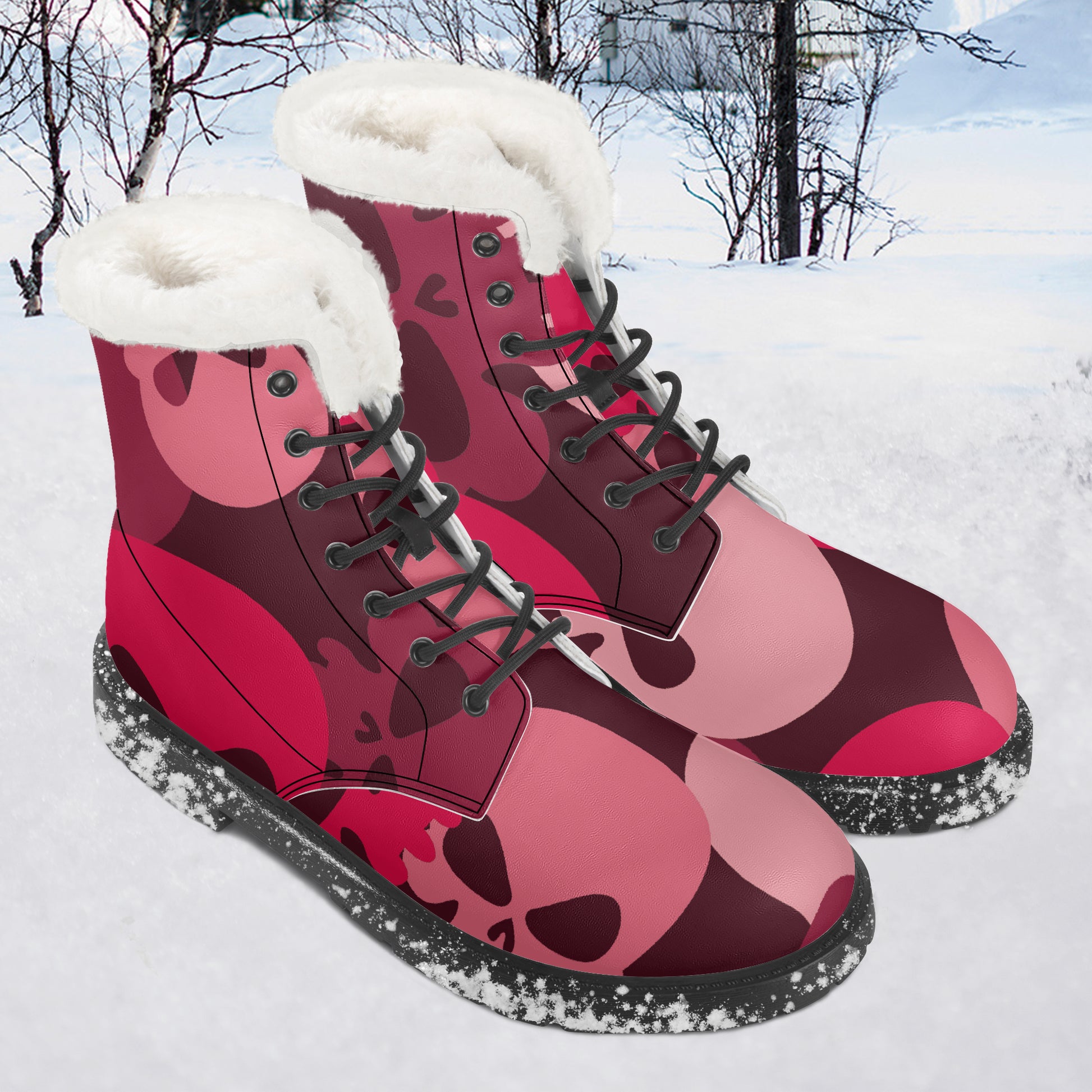 Red Skull Faux Fur Leder Boots Boots JLR Design