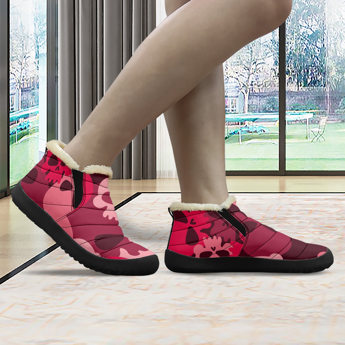 Red Skull Faux Fur Slipper Slipper JLR Design