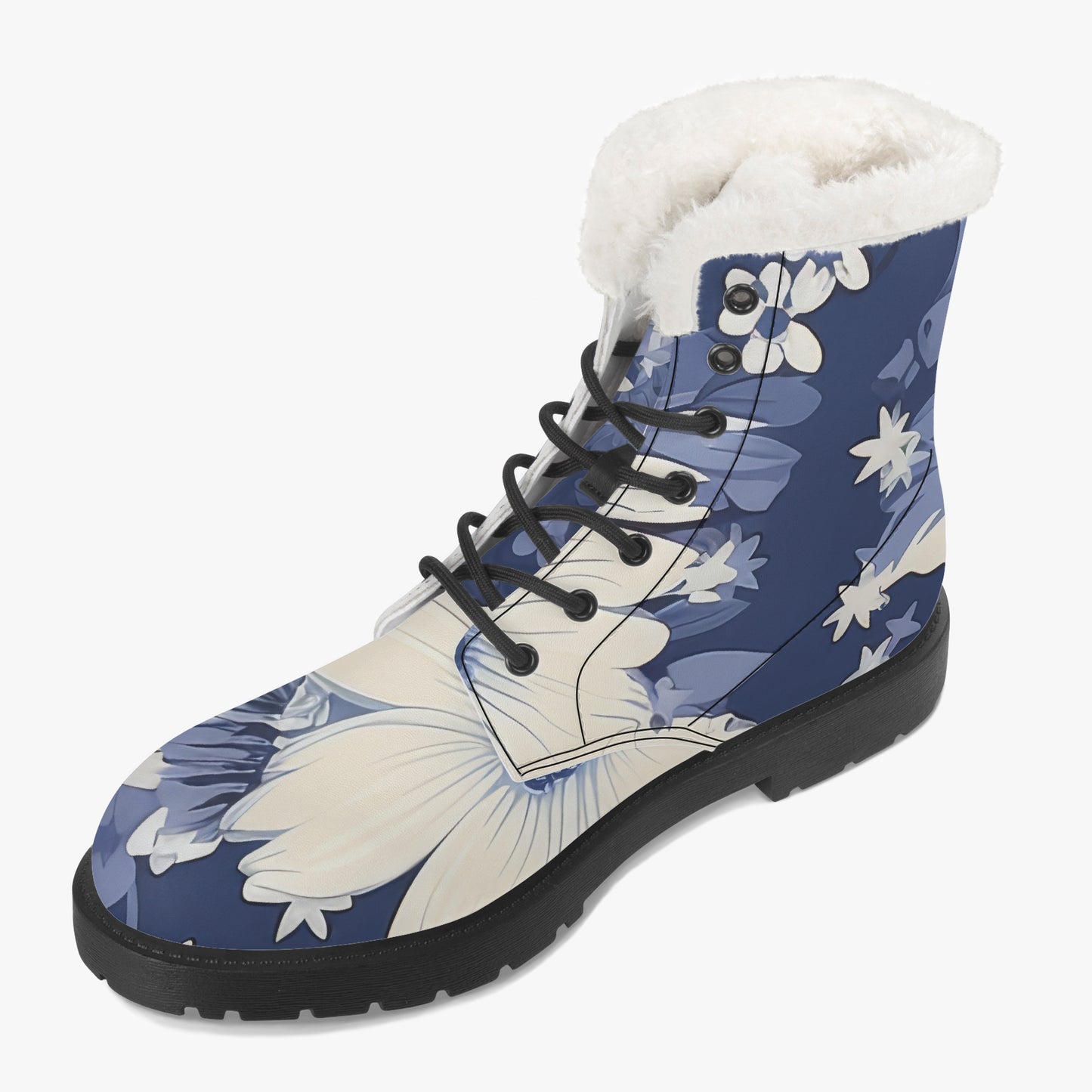 Red White Blue Flower Faux Fur Leder Boots Boots JLR Design