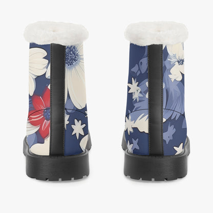 Red White Blue Flower Faux Fur Leder Boots Boots JLR Design
