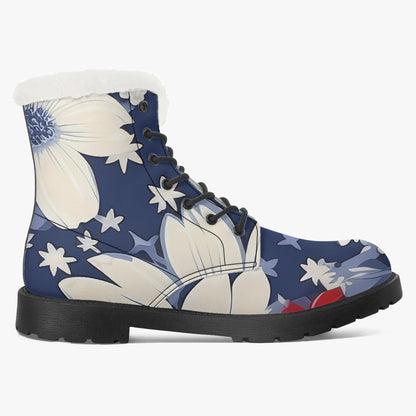 Red White Blue Flower Faux Fur Leder Boots Boots JLR Design