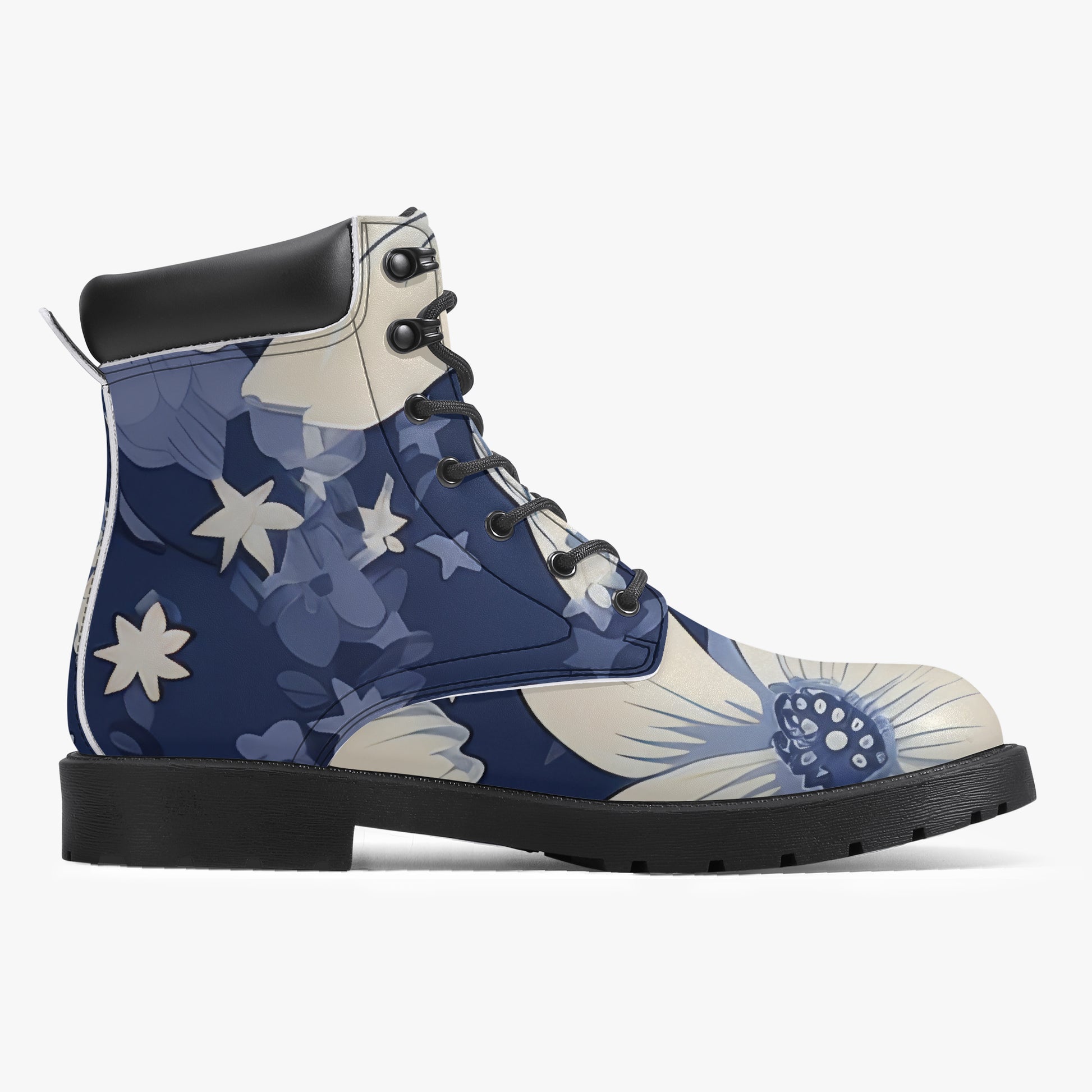Red White Blue Flower Leder Boots | Stylische und Warme Winterstiefel Boots JLR Design