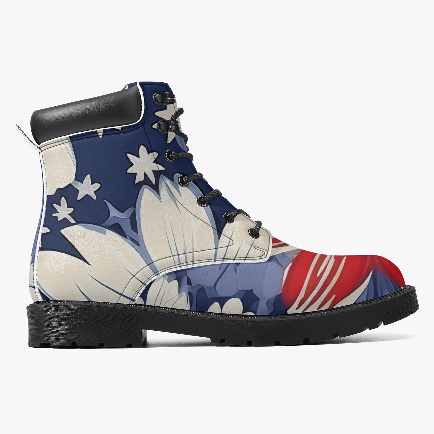 Red White Blue Flower Leder Boots | Stylische und Warme Winterstiefel Boots JLR Design