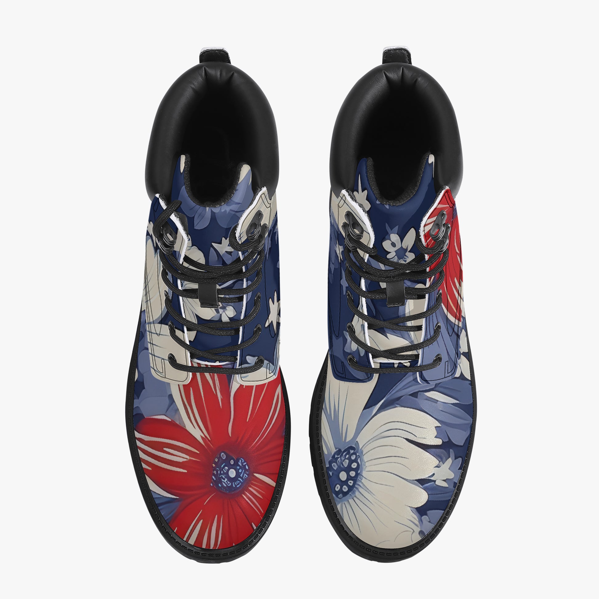 Red White Blue Flower Leder Boots | Stylische und Warme Winterstiefel Boots JLR Design