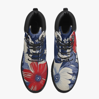 Red White Blue Flower Leder Boots | Stylische und Warme Winterstiefel Boots JLR Design