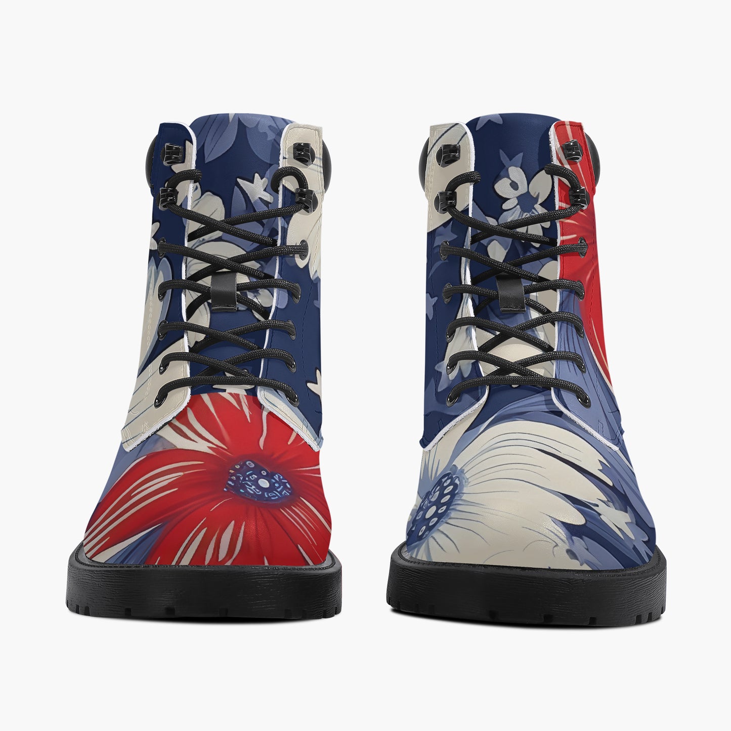 Red White Blue Flower Leder Boots | Stylische und Warme Winterstiefel Boots JLR Design