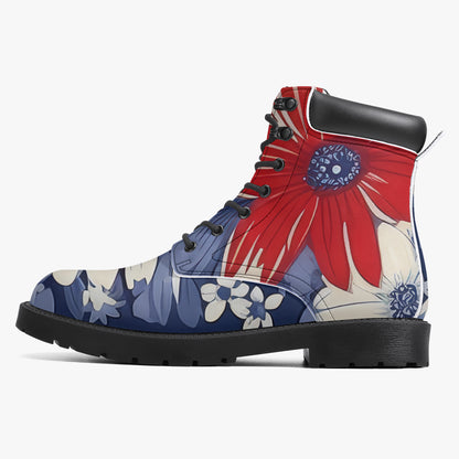 Red White Blue Flower Leder Boots | Stylische und Warme Winterstiefel Boots JLR Design