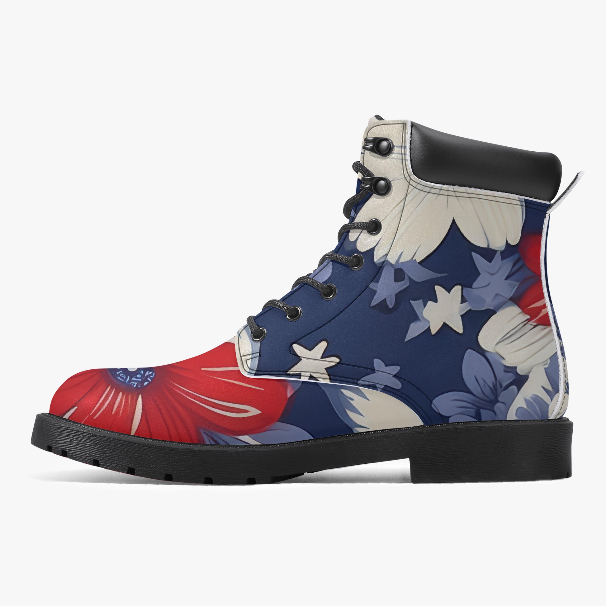Red White Blue Flower Leder Boots | Stylische und Warme Winterstiefel Boots JLR Design