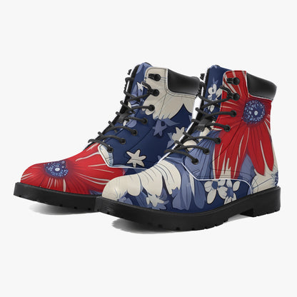Red White Blue Flower Leder Boots | Stylische und Warme Winterstiefel Boots JLR Design