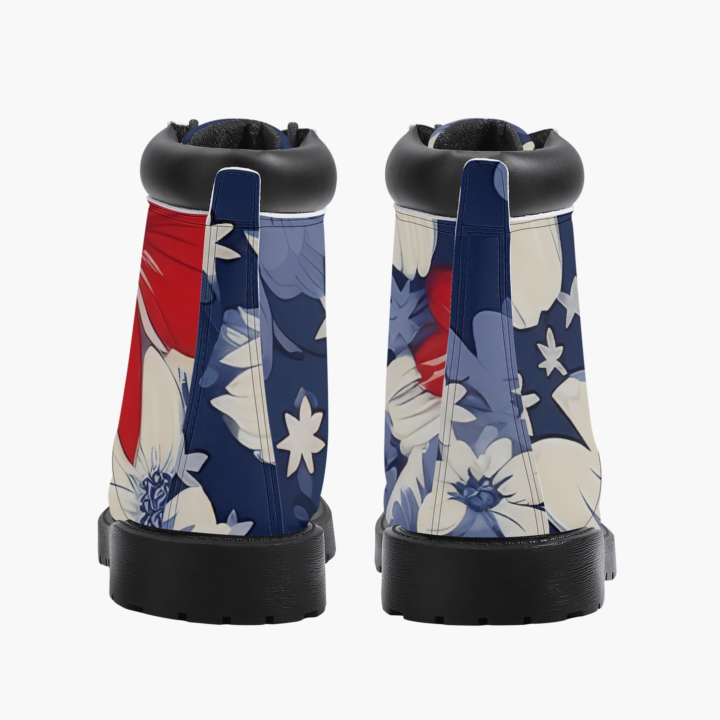 Red White Blue Flower Leder Boots | Stylische und Warme Winterstiefel Boots JLR Design