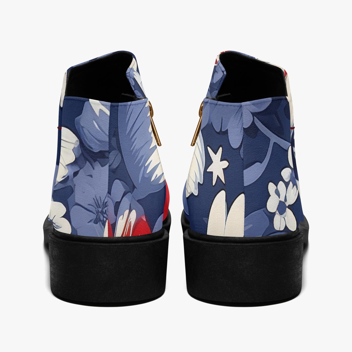 Red White Blue Flowers elegante Reißverschluss-Stiefeletten Stiefeletten JLR Design