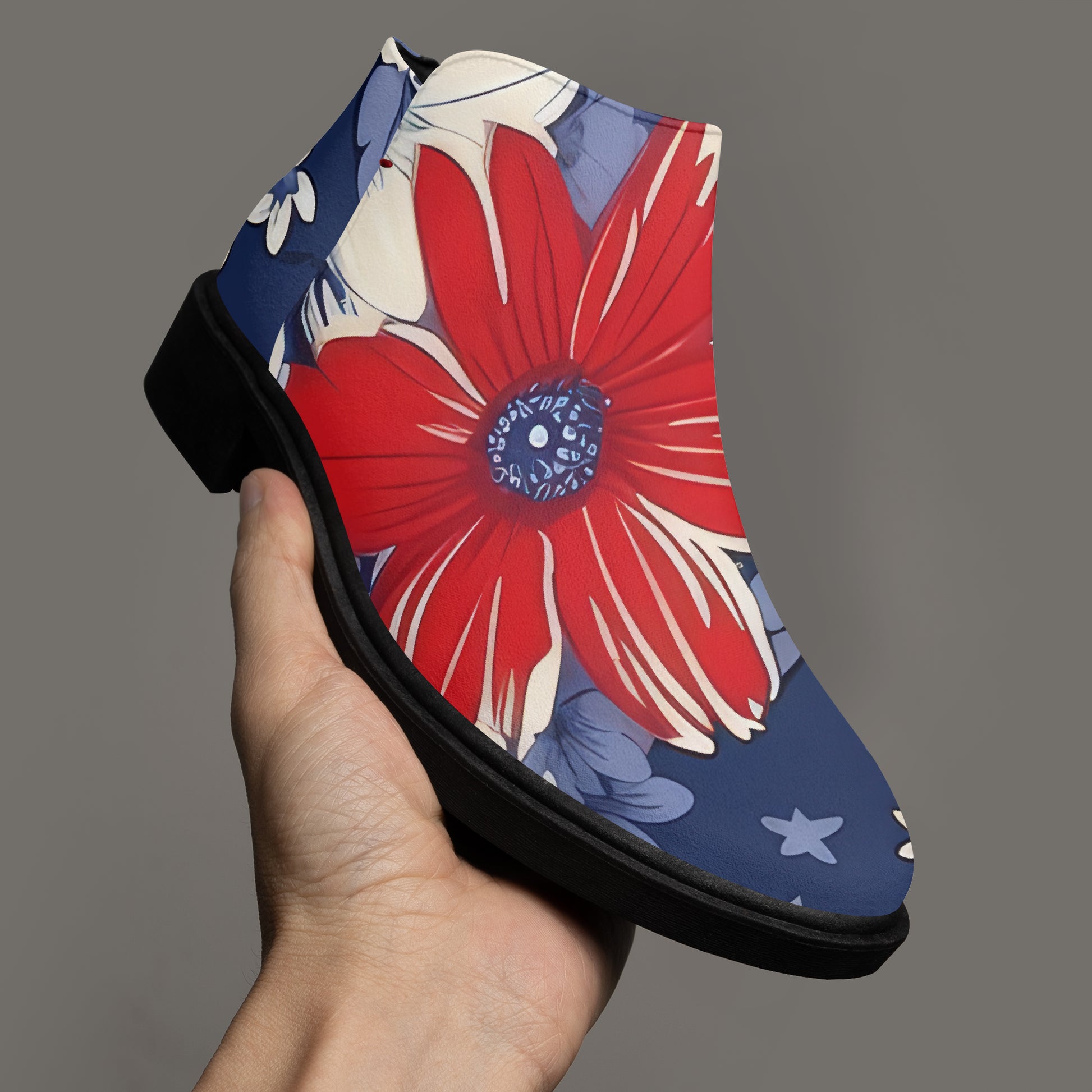 Red White Blue Flowers elegante Reißverschluss-Stiefeletten Stiefeletten JLR Design