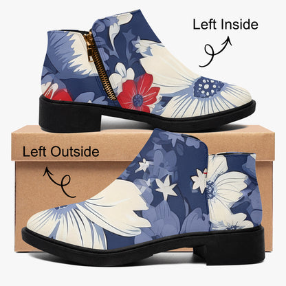 Red White Blue Flowers elegante Reißverschluss-Stiefeletten Stiefeletten JLR Design