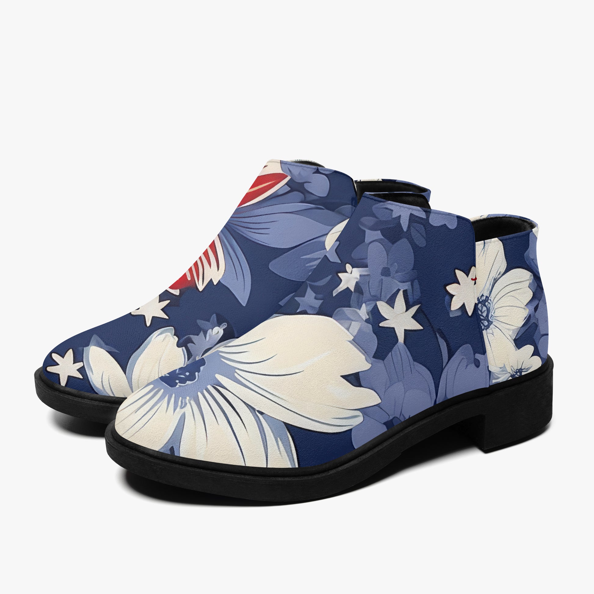 Red White Blue Flowers elegante Reißverschluss-Stiefeletten Stiefeletten JLR Design