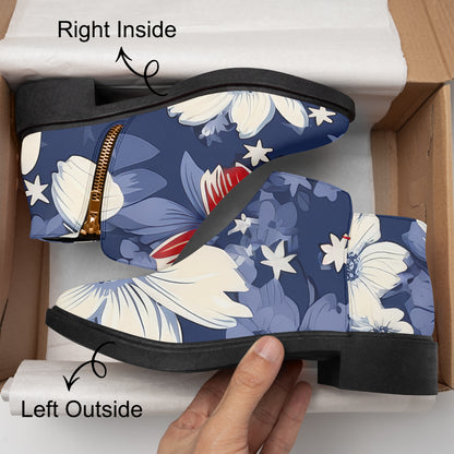 Red White Blue Flowers elegante Reißverschluss-Stiefeletten Stiefeletten JLR Design