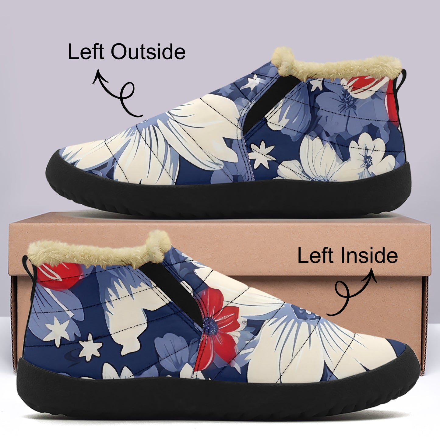 Red White Blue Flowers Faux Fur Slipper Slipper JLR Design