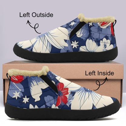 Red White Blue Flowers Faux Fur Slipper Slipper JLR Design