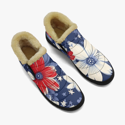 Red White Blue Flowers Faux Fur Slipper Slipper JLR Design