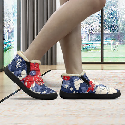 Red White Blue Flowers Faux Fur Slipper Slipper JLR Design