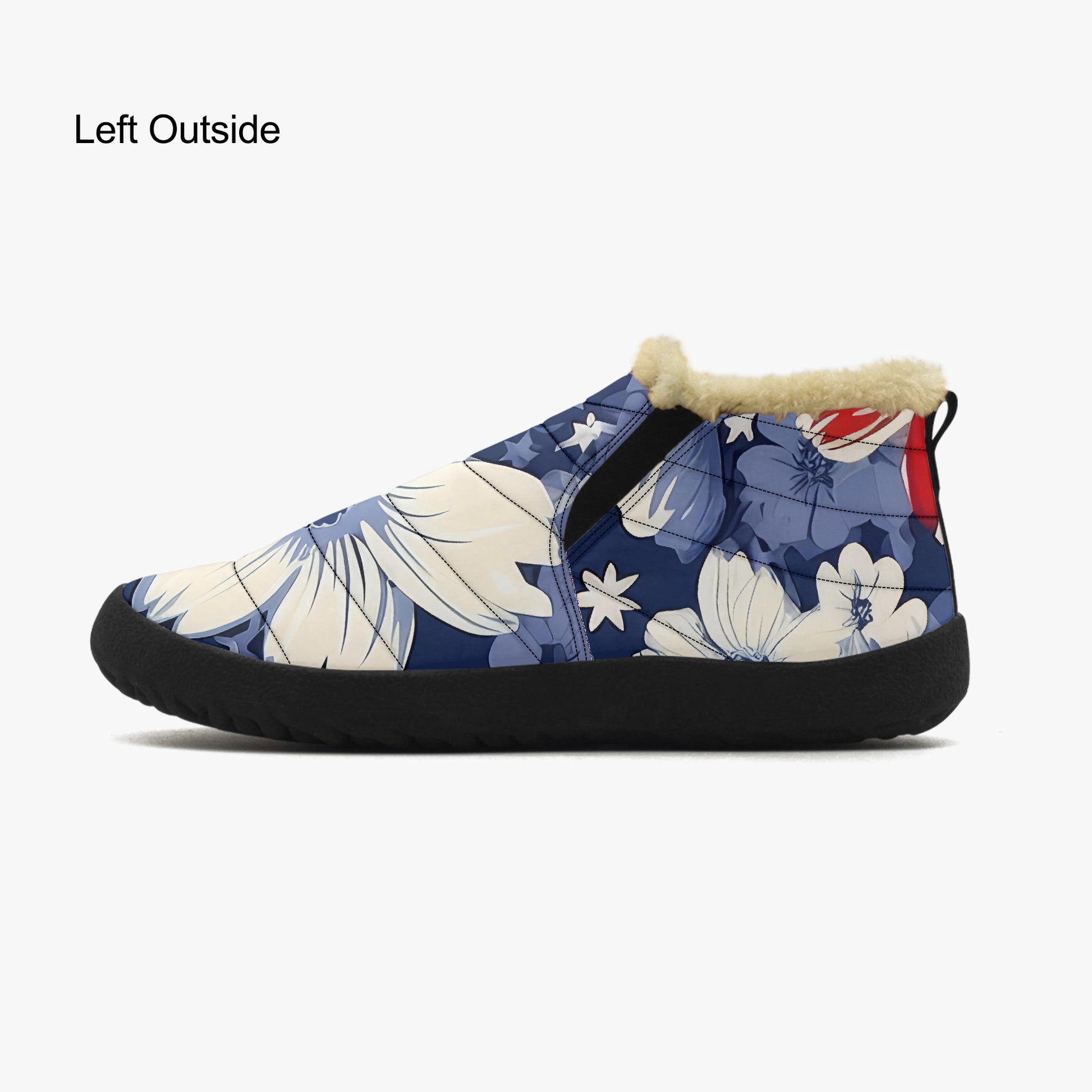 Red White Blue Flowers Faux Fur Slipper Slipper JLR Design
