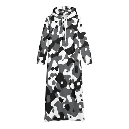 Schwarz Grau Weiß Camouflage bequemes leichtes Hoodie Kleid Hoodiekleid JLR Design