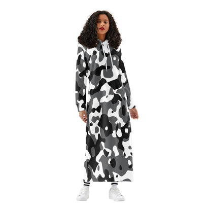 Schwarz Grau Weiß Camouflage bequemes leichtes Hoodie Kleid Hoodiekleid JLR Design