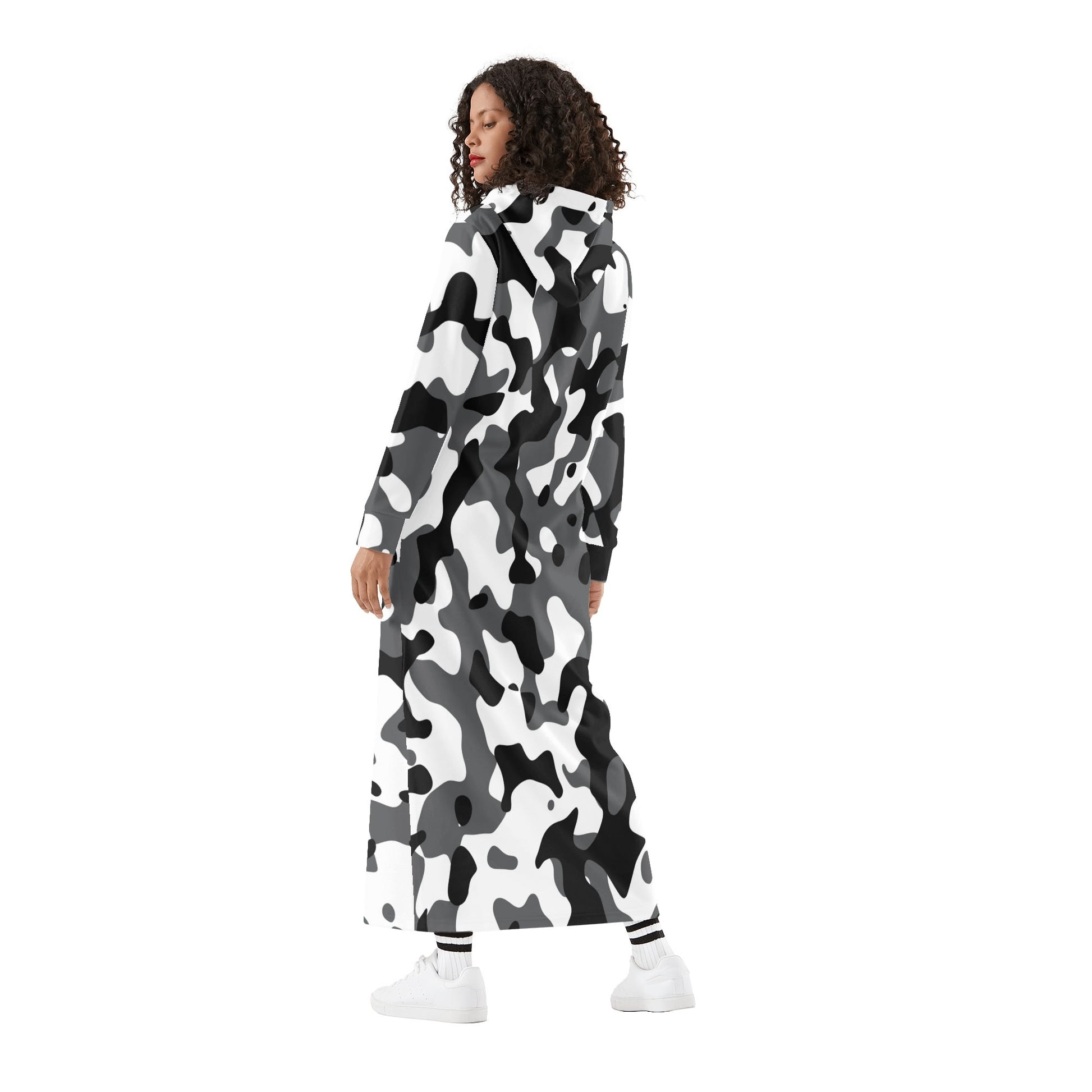 Schwarz Grau Weiß Camouflage bequemes leichtes Hoodie Kleid Hoodiekleid JLR Design