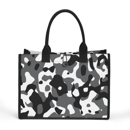 Schwarz Grau Weiß Camouflage Canvas Shopper Tasche Einkaufstasche JLR Design