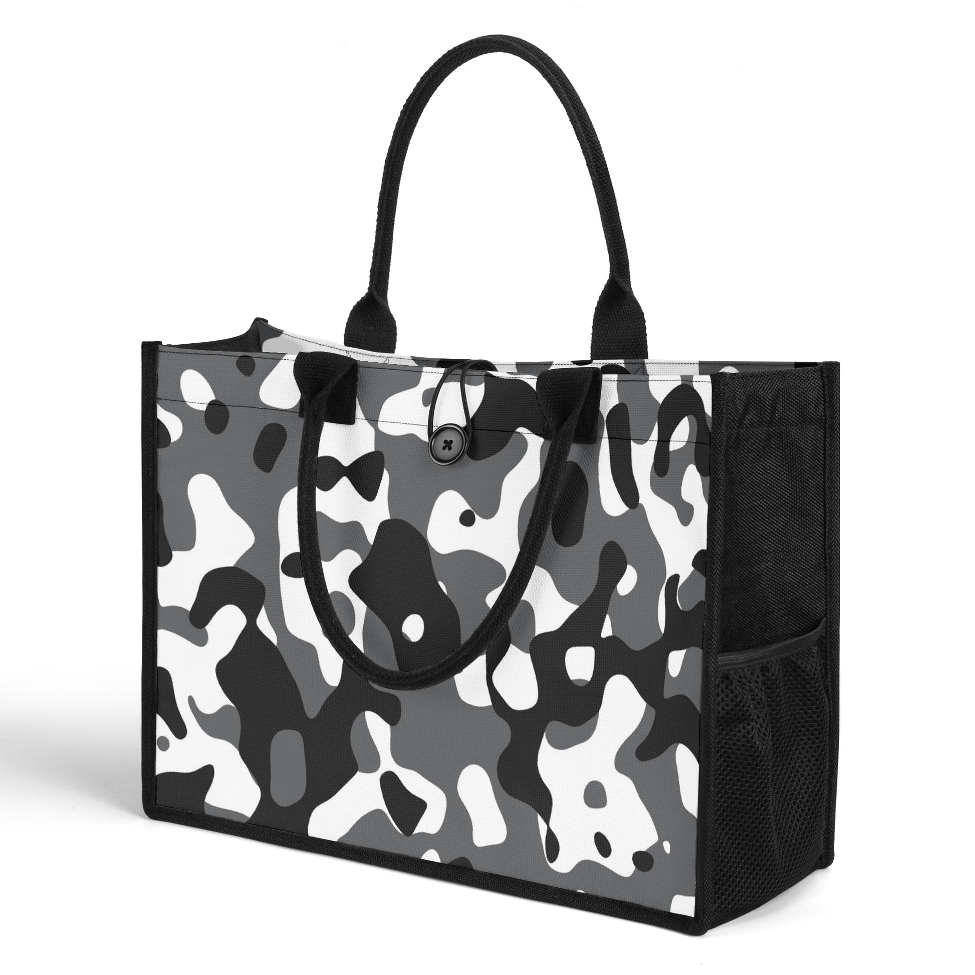 Schwarz Grau Weiß Camouflage Canvas Shopper Tasche Einkaufstasche JLR Design