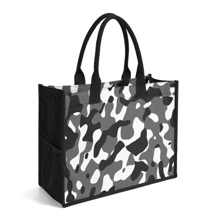 Schwarz Grau Weiß Camouflage Canvas Shopper Tasche Einkaufstasche JLR Design