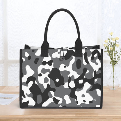 Schwarz Grau Weiß Camouflage Canvas Shopper Tasche Einkaufstasche JLR Design