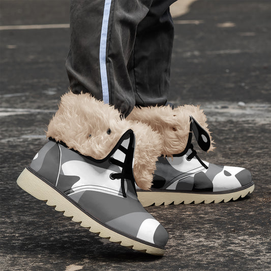 Schwarz Grau Weiß Camouflage Chic Boots mit Plüschfutter Stiefel JLR Design