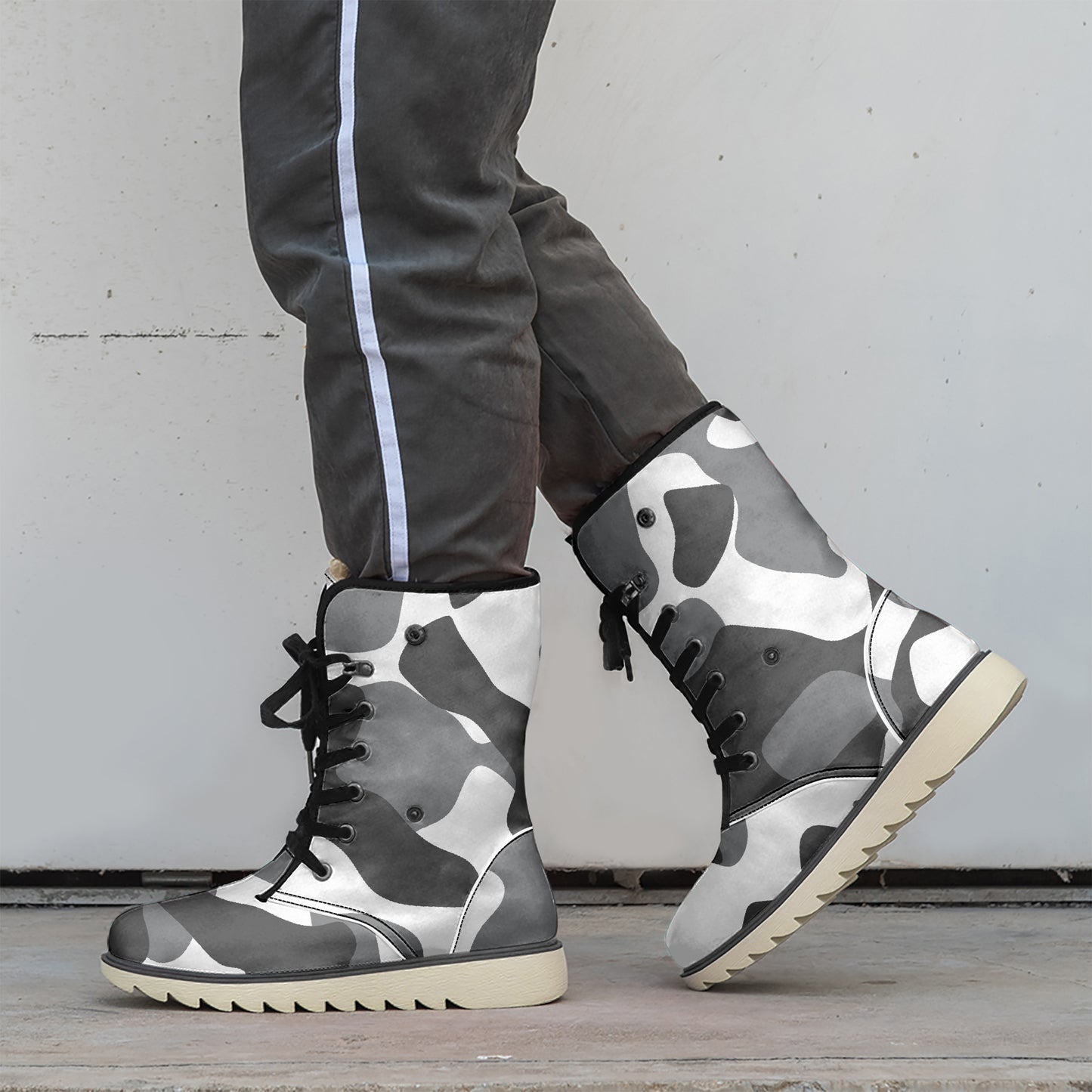 Schwarz Grau Weiß Camouflage Chic Boots mit Plüschfutter Stiefel JLR Design