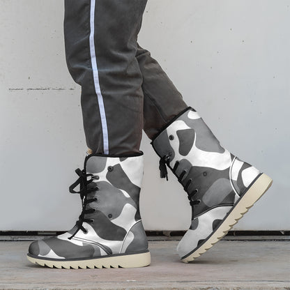Schwarz Grau Weiß Camouflage Chic Boots mit Plüschfutter Stiefel JLR Design