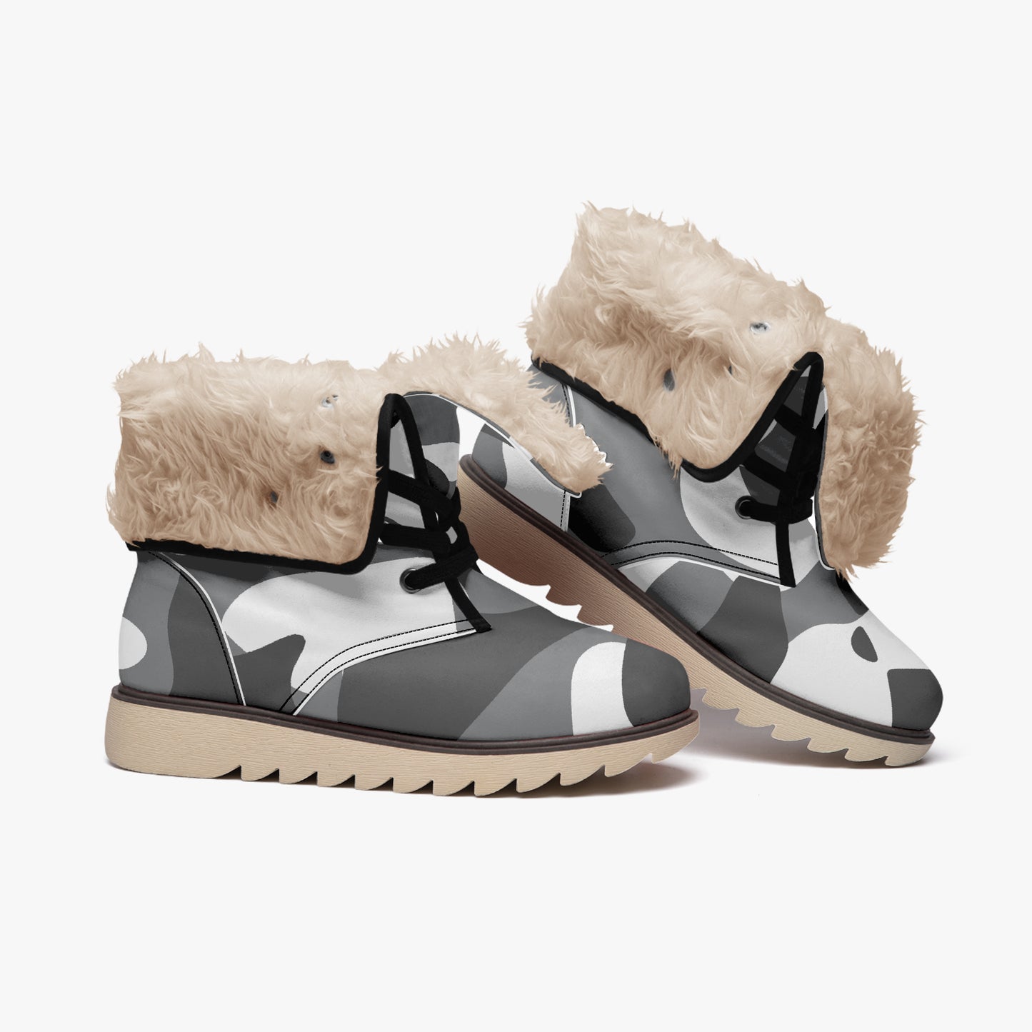 Schwarz Grau Weiß Camouflage Chic Boots mit Plüschfutter Stiefel JLR Design