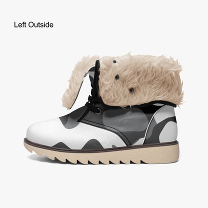 Schwarz Grau Weiß Camouflage Chic Boots mit Plüschfutter Stiefel JLR Design
