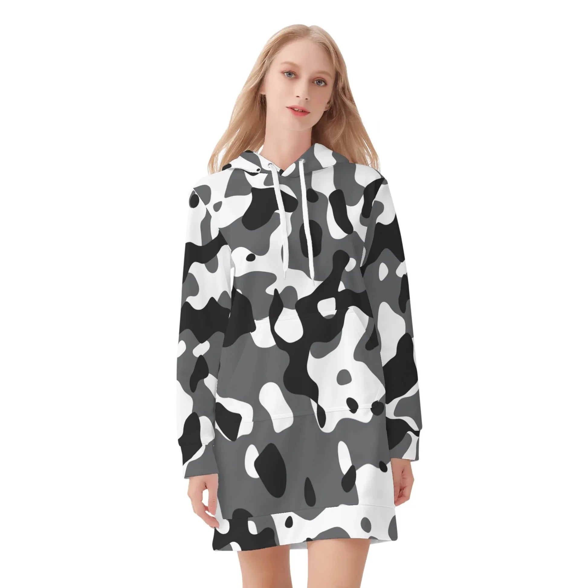 schwarz-grau-weiss-camouflage-velvet-hoodie-dress-hoodiekleid-jlr-design-90345 - JLR Design
