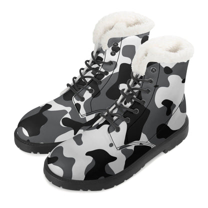 Schwarz Grau Weiß Camouflage Faux Fur Stiefel für Herren Lederstiefel 92.99 Faux, Fur, Grau, Herren, Lederstiefel, Schwarz, Weiß JLR Design