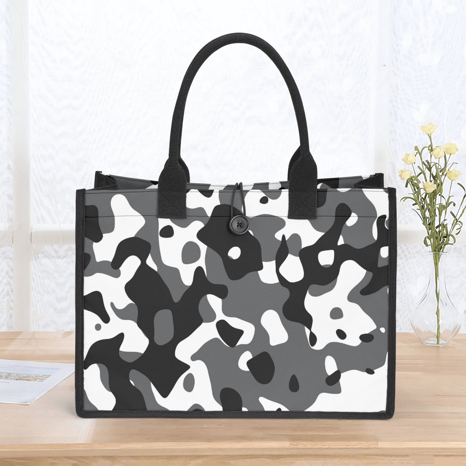 Schwarz Grau Weiß Camouflage Premium Canvas Shopper Tasche Tragetasche JLR Design