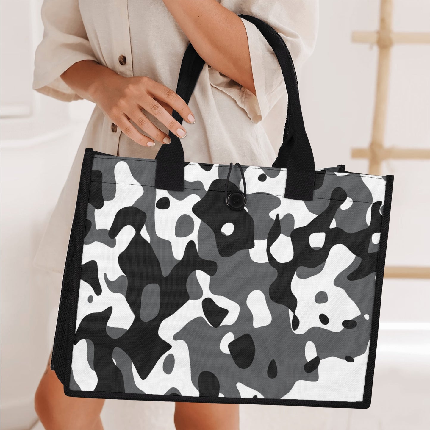 Schwarz Grau Weiß Camouflage Premium Canvas Shopper Tasche Tragetasche JLR Design