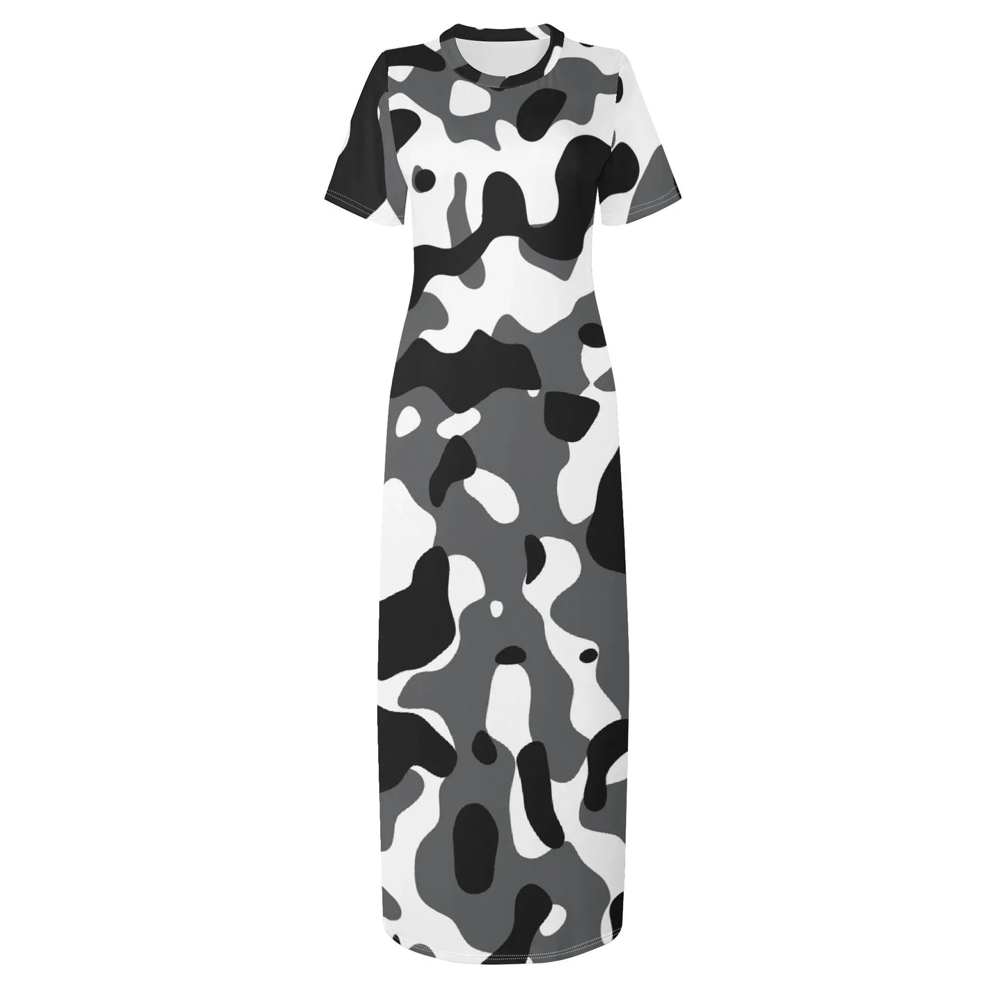 schwarz-grau-weiss-camouflage-short-sleeve-long-dress-long-dress-jlr-design-69762 - JLR Design