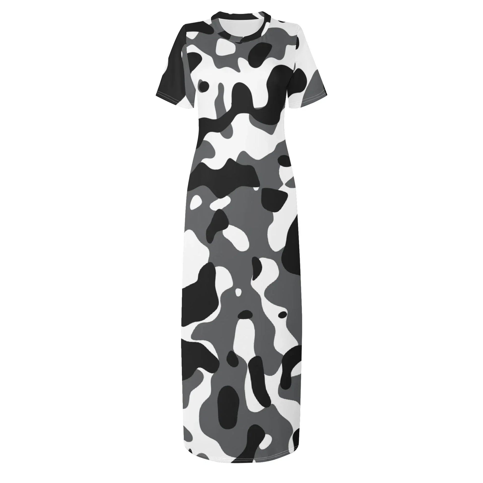 schwarz-grau-weiss-camouflage-short-sleeve-long-dress-long-dress-jlr-design-69762 - JLR Design