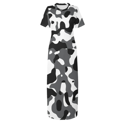 schwarz-grau-weiss-camouflage-short-sleeve-long-dress-long-dress-jlr-design-69762 - JLR Design