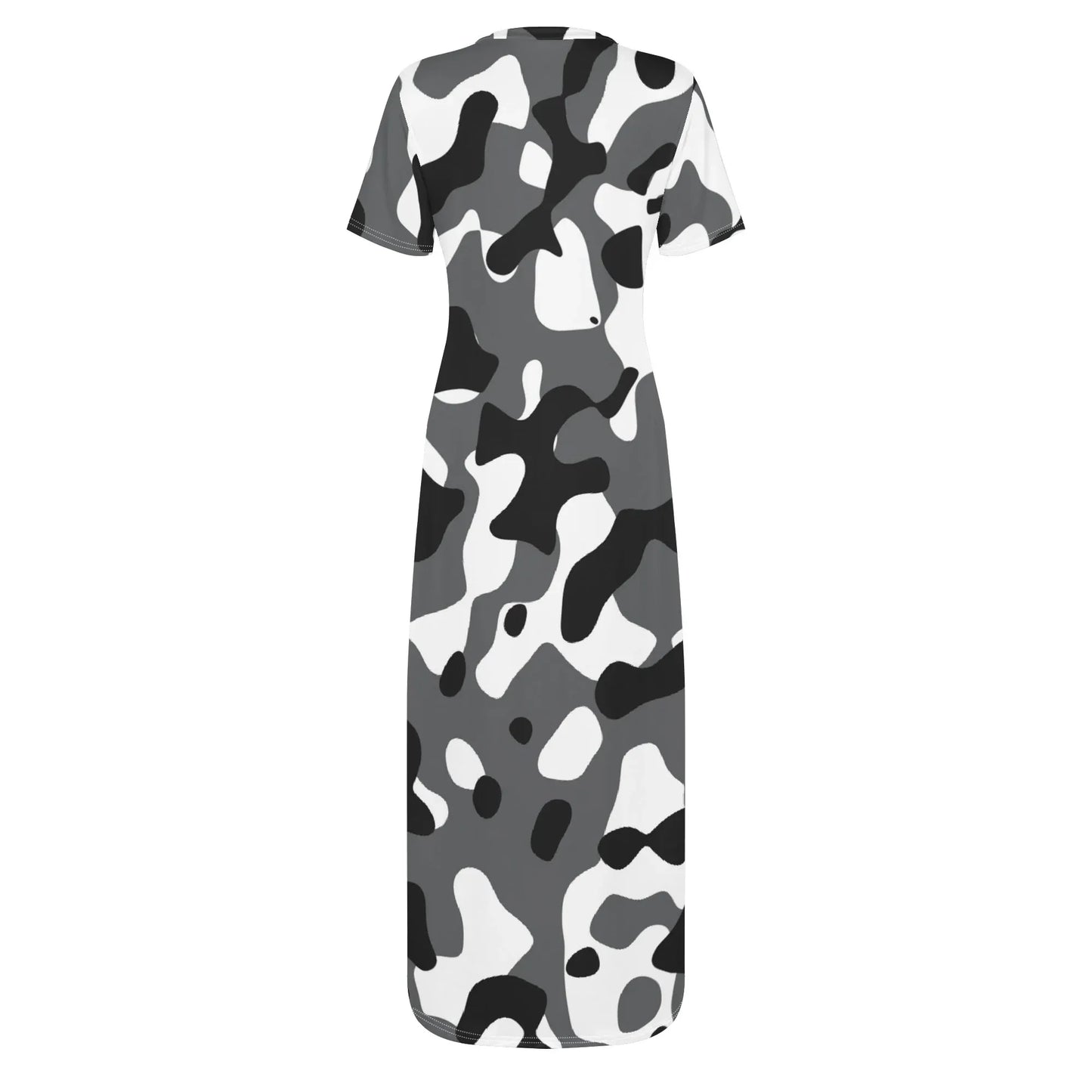 schwarz-grau-weiss-camouflage-short-sleeve-long-dress-long-dress-jlr-design-93781 - JLR Design