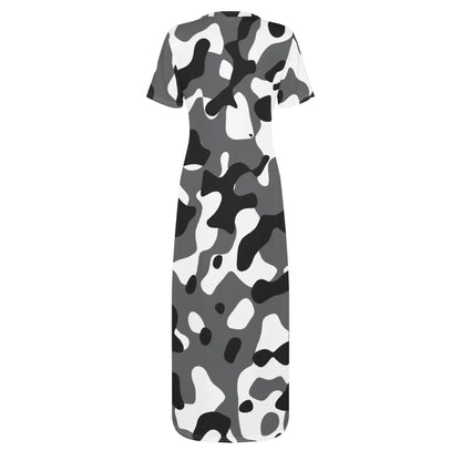 schwarz-grau-weiss-camouflage-short-sleeve-long-dress-long-dress-jlr-design-93781 - JLR Design