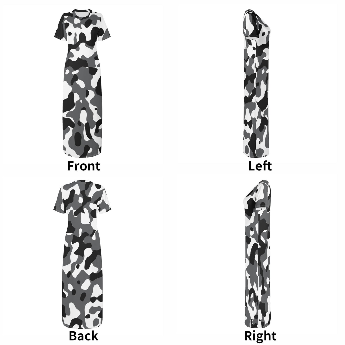 Schwarz Grau Weiß Camouflage Short Sleeve Long Dress Long Dress JLR Design