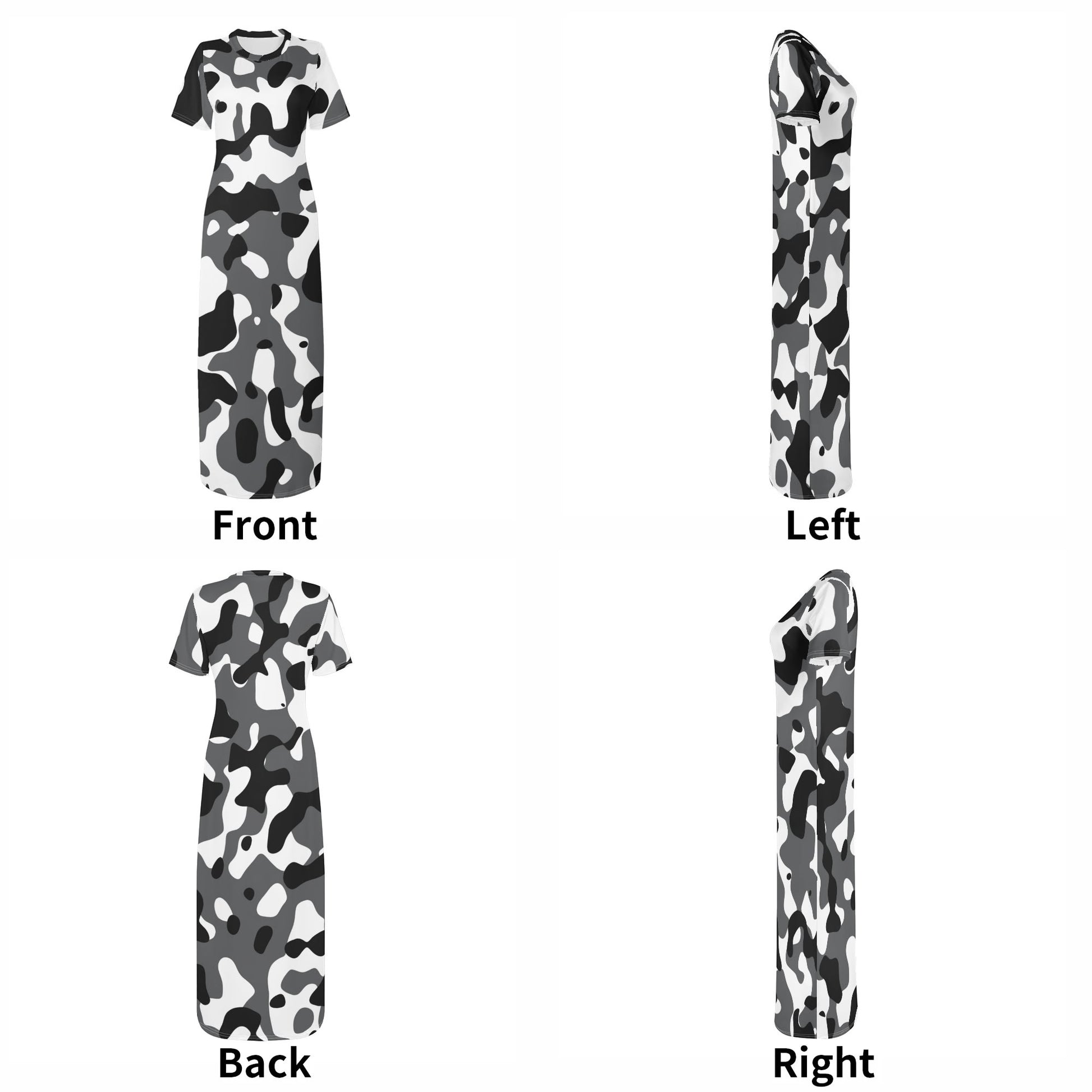 Schwarz Grau Weiß Camouflage Short Sleeve Long Dress Long Dress JLR Design