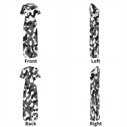 Schwarz Grau Weiß Camouflage Short Sleeve Long Dress Long Dress JLR Design